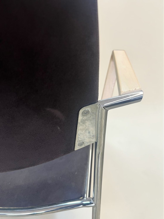 Image 1 of Brunner Design Konferenzstuhl stapelbar | Vintage Büro Stuhl mit Holzarmlehnen & Chrom | Besucherstuhl Rot Schwarz |