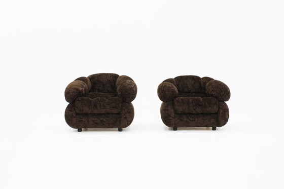 Image 1 of Set vintage italiaanse fauteuils bruin velvet jaren 70 