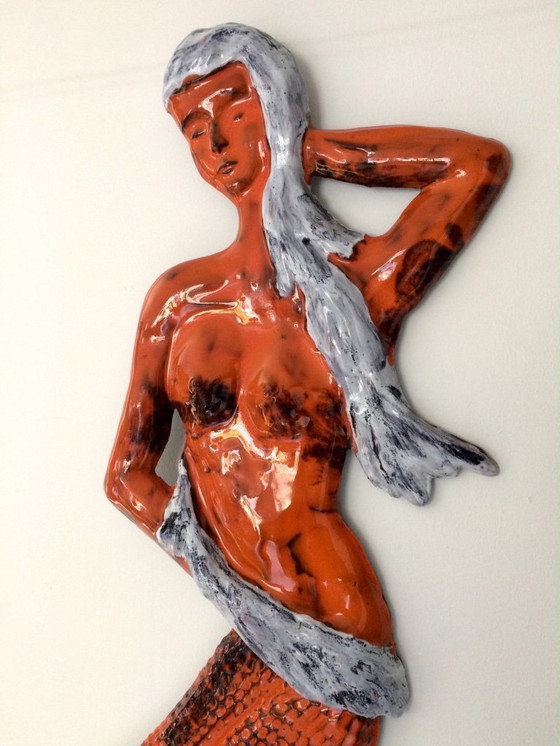 Image 1 of Studio Pottery Wall Art Sculpture Mermaid Mermaid, Belgium 1960s