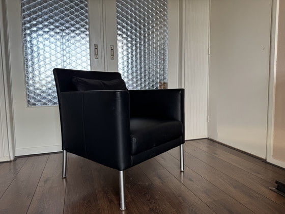Image 1 of  Modernist German Black Leather and Steel Lounge Chairs from Walter Knoll / Wilhelm Knoll, 2000s, Set of 2