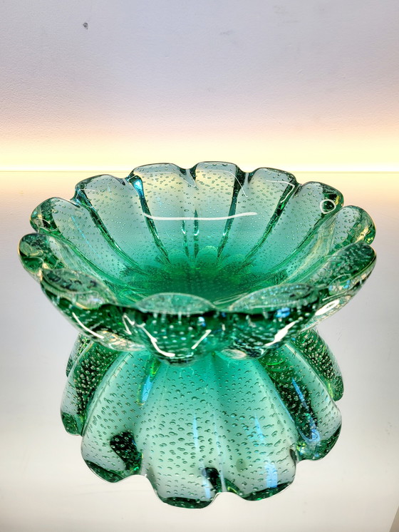 Image 1 of Bol vintage vert de Murano, technique du bubble splash, Italie, années 1970
