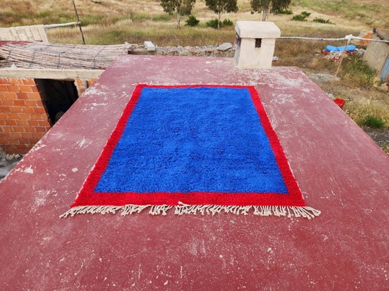 Image 1 of Bold Blue Moroccan Rug 250x180 cm – Handmade Berber Wool Rug – Contemporary Beni Ourain Carpet – Modern Statement Area Rug