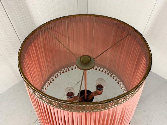 Image 1 of Austrian brass floor lamp with pleated lampshade 1940-50s