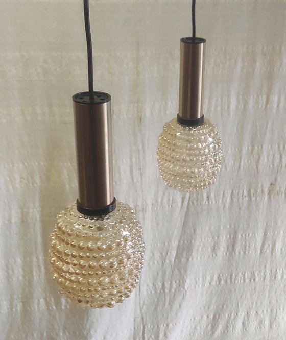 Image 1 of Hanglampen van amberkleurig glas in de stijl van H. Tynelle - jaren 70