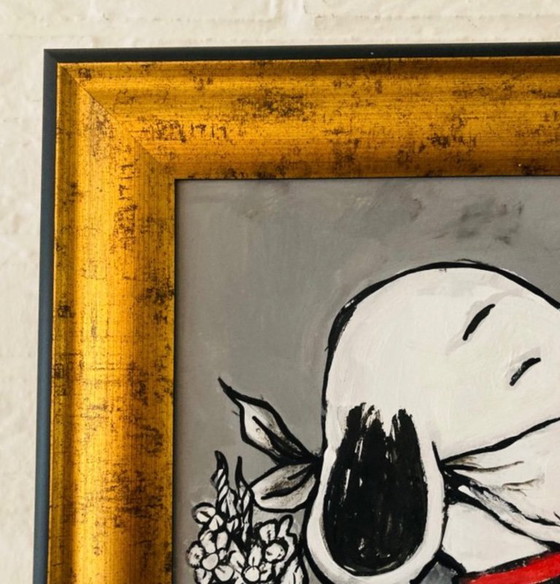 Image 1 of Miggie : "Nous voulons tous être un Banksy, par Snoopy". Peinture unique et signée à la main, avec COA. Cadre inclus.