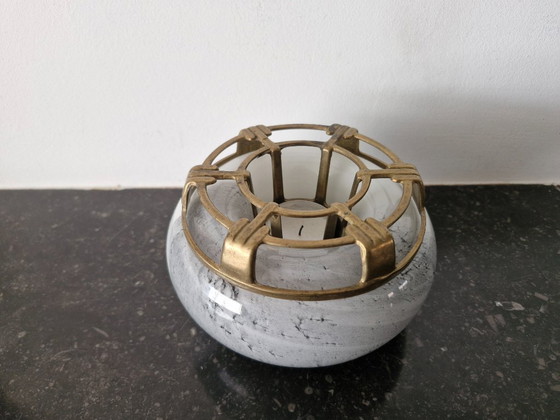 Image 1 of Portavelas Art Déco de vidrio y latón – ca. 1930–1940 – Ø16 cm