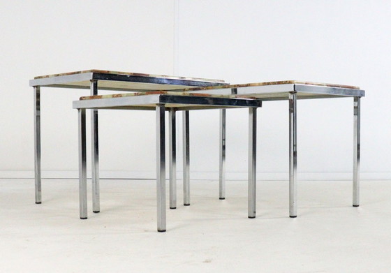 Image 1 of Set of 3 nesting tables epoxy Hollwood regency vintage