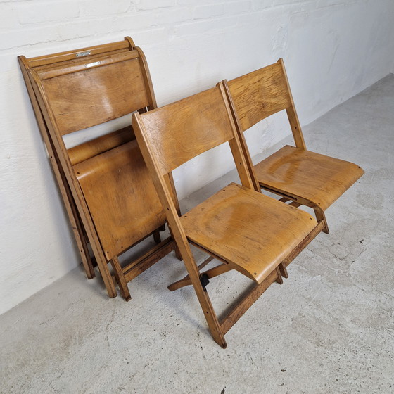 Image 1 of 4 chaises pliantes en bois Gebr. Bouten Vintage