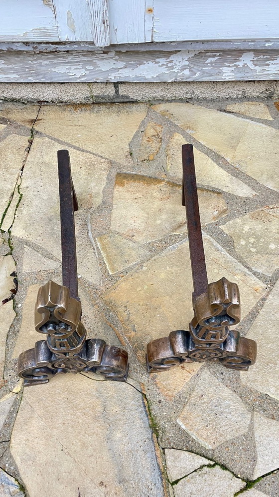 Image 1 of Pair of FOLDING CHENETS Solid Brass VINTAGE