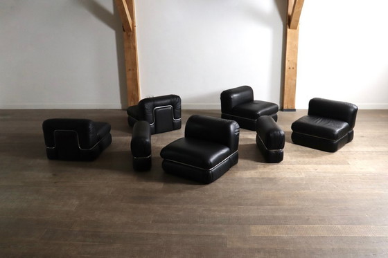 Image 1 of Divano componibile in pelle nera di Rodolfo Bonetto per Tecnosalotto, anni '60