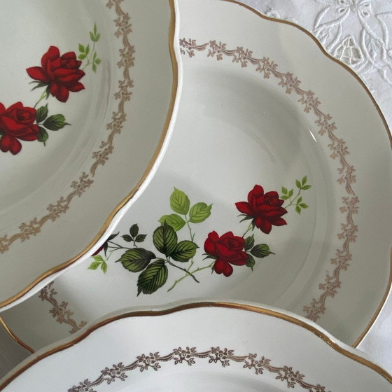 Image 1 of 6 antique earthenware soup plates from the French factory in Sarreguemines