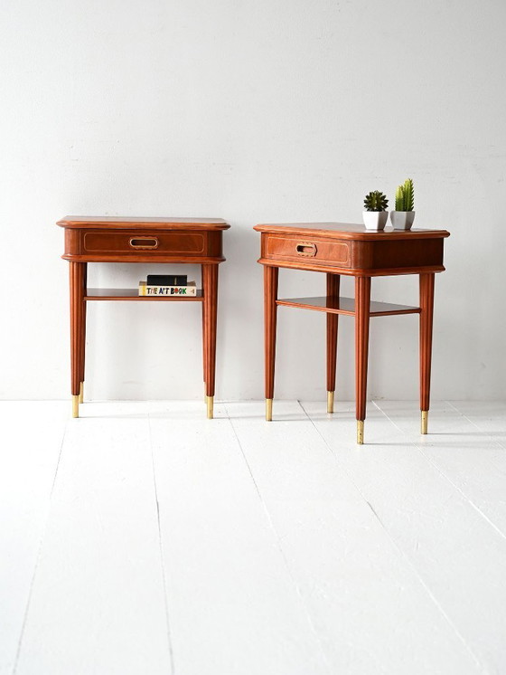 Image 1 of Paar Scandinavische mahoniehouten nachtkastjes uit de jaren 40