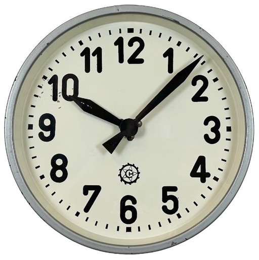 Grey Industrial Factory Wall Clock From Chronotechna, 1950s