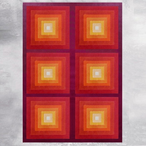 Image 1 of 1970s Gorgeous Verner Panton Style "Quadrat" Geometric Op Art Rug. Made in England