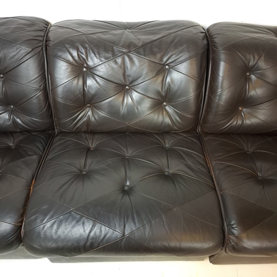 Image 1 of Canapé d'angle modulable vintage 7 pièces en cuir noir/marron