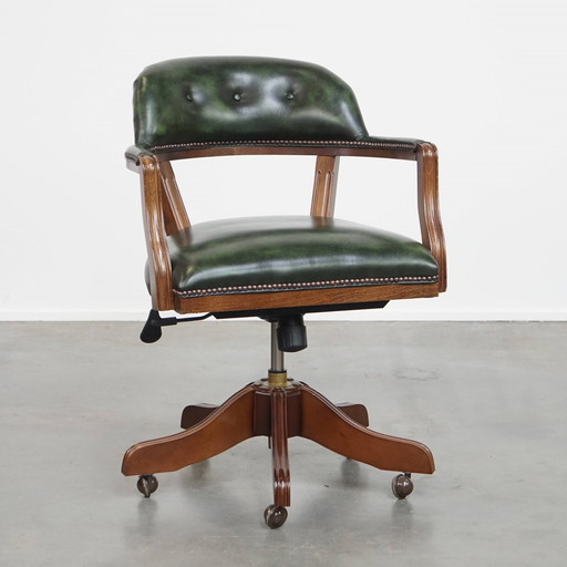 Chaise de bureau Chesterfield en bois et cuir Green Beef