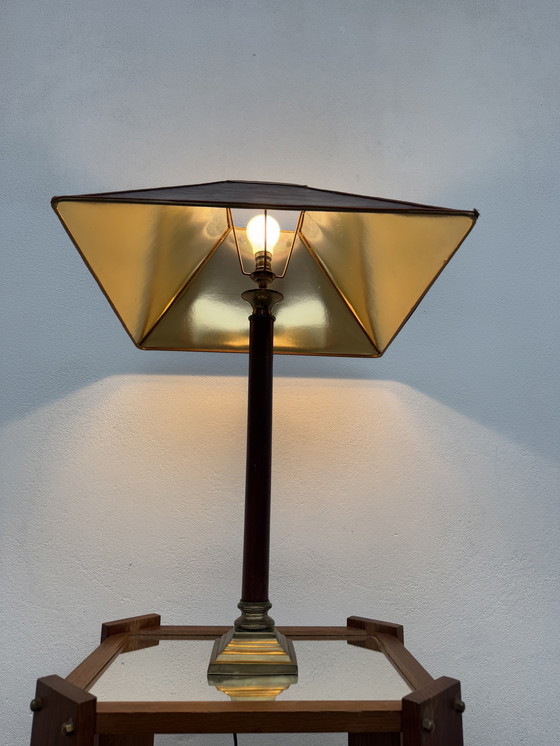 Image 1 of Grande lampe teck et bronze années 70