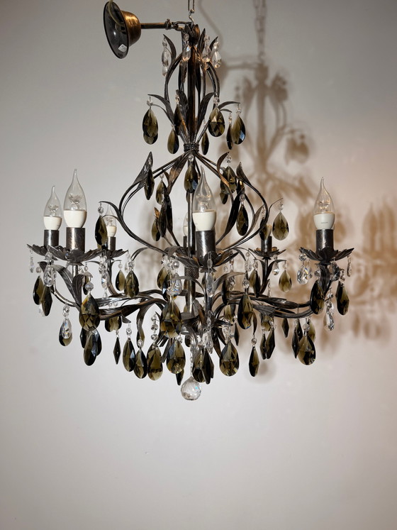 Lustre vintage en cristal avec pampilles en verre fumé (photo 7 of 7)