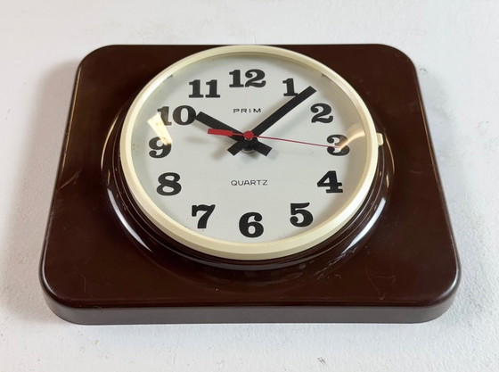 Image 1 of Vintage Brown Plastic Wall Clock from Prim, 1970s
