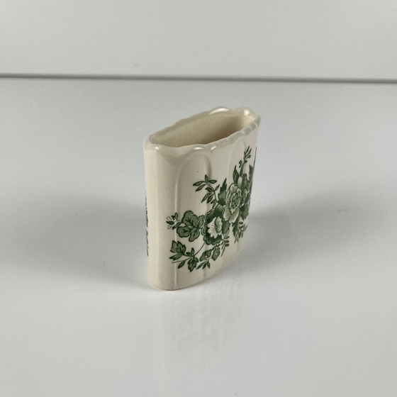 Image 1 of Wattenstaafjeshouder/badkamerdoos van Mason's Ironstone, "Stratford" groen decor, Engeland, 1970