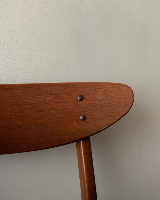 Image 1 of Vintage Danish Dining Chairs, Teak Backrest and Beech Frame, Newly Upholstered Black Skai Seats, 1960s