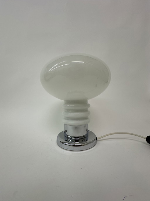 Lámpara de mesa de la era espacial, vidrio esmerilado con cromo, años 70