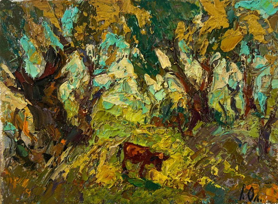 Original Oil Painting Nature Day Landscape In The Shade Of The Trees – Paintings & Drawings, Canvas (photo 3 of 8)