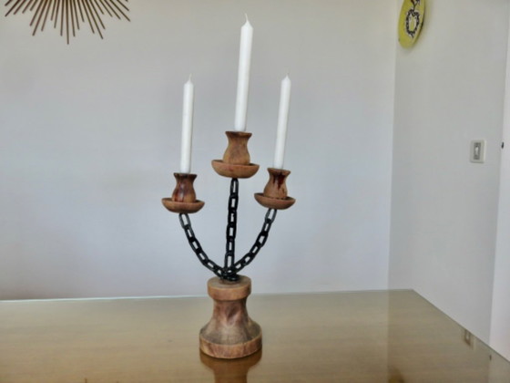 Image 1 of Candeliere brutalista, metallo e legno, anni '20