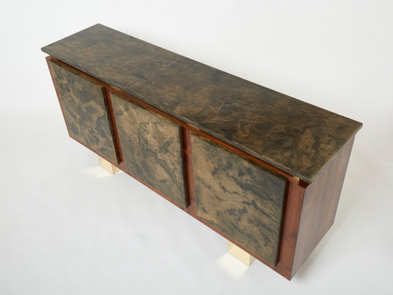 Image 1 of Belgian brutalist rosewood resin and brass sideboard 1970