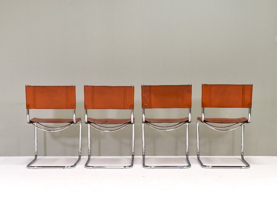 Image 1 of 4X Mart Stam S33 Chairs by FASEM in Chrome and Saddle Leather, Italy – 1970’s
