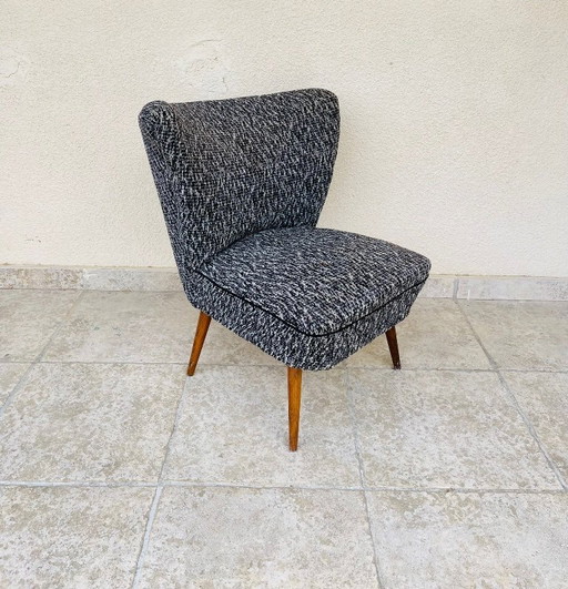 Vintage cocktailstoel in lichtgrijze stof, 1960