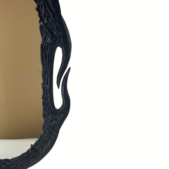 Image 1 of Art Nouveau Wavy Leather Wrapped Mirror, 1950S