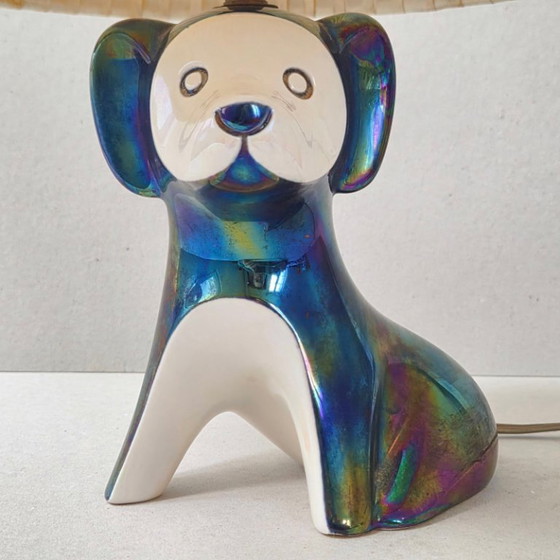 Image 1 of Vintage 1960s Iridescent Ceramic Dog Lamp by Maison Verceram