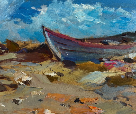 Image 1 of Original Oil Painting Sea Coastal Landscape Raging sea waves