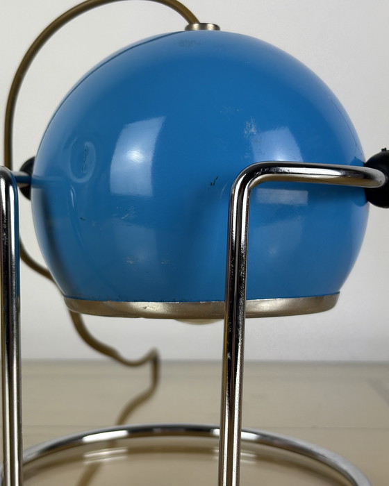 Image 1 of Table Lamp, Targetti Sankey Metal, Eyeball, 70s, Italy, Space Age, Sputnik design, 1970s, Blue Vintage Lamp with Chrome Stand