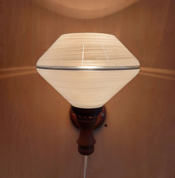 Vintage wooden wall light with milk glass shade (photo 3 of 6)