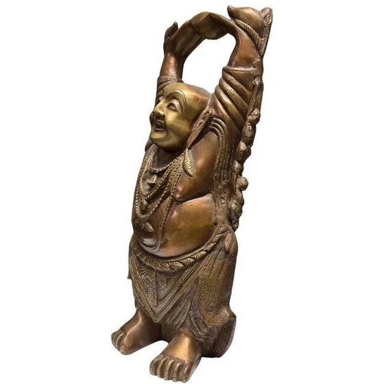 Large Bronze Budai (Laughing Buddha) – Children Figures & Rich Patina – 46 cm – 8.8 kg – Sculpture (photo 8 of 10)