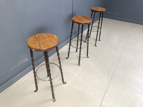 Image 1 of Vintage french wrought iron bar stools, 1960s - set of 3