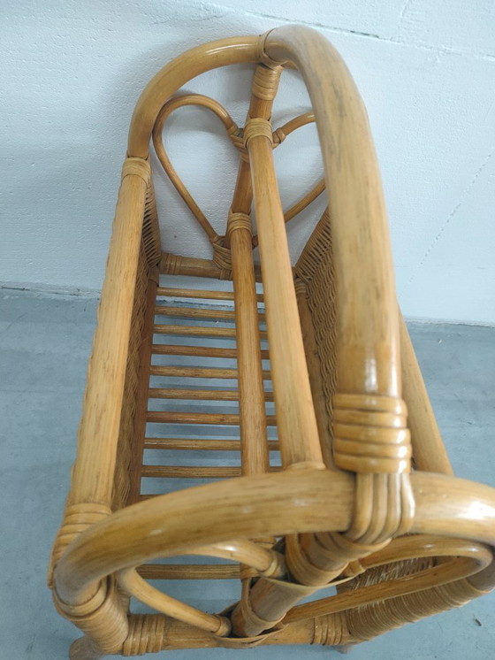 Image 1 of Portariviste vintage in rattan, cestino portariviste, portariviste, anni '70.