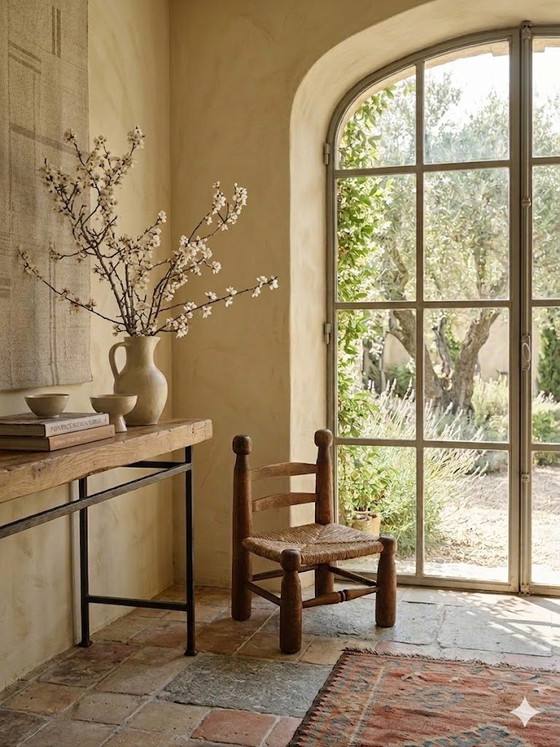 Image 1 of Charles Dudouyt – Brutalist Wabi-Sabi Chair / High Chair – Oak & Reed