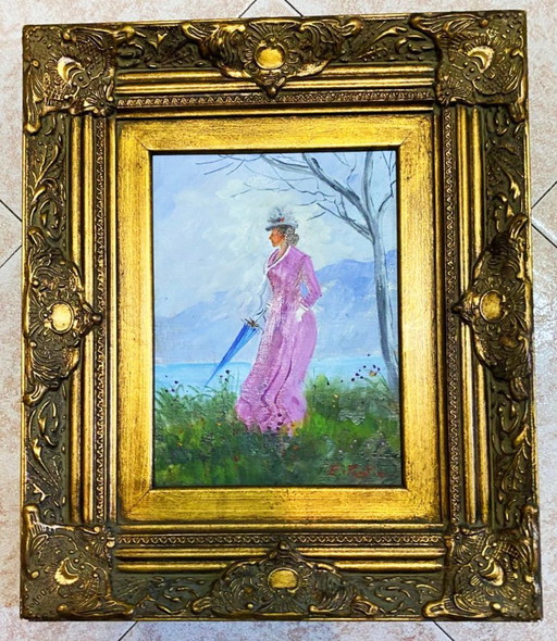 Ancienne Peinture à l'Huile Scène 19ème Siècle