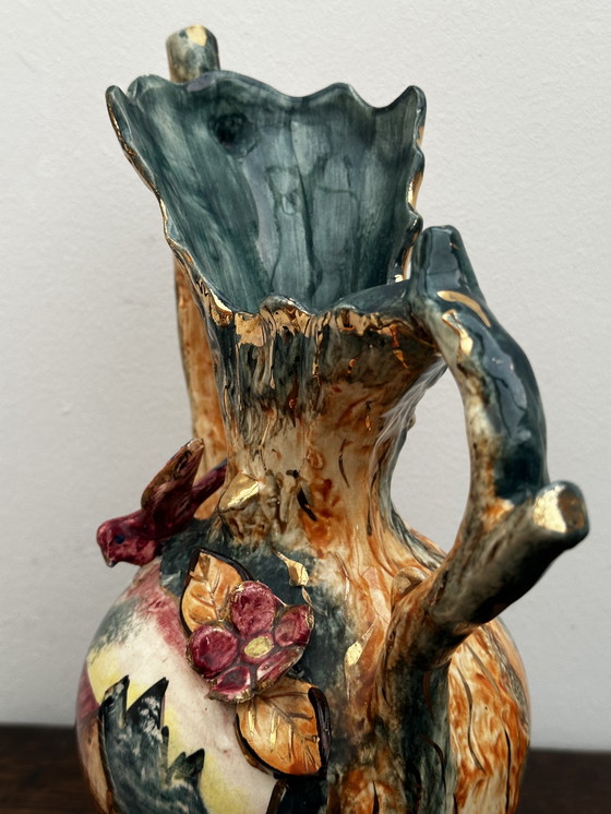 Image 1 of Vintage Barbotine vaas en landelijke decoratie - Belgisch keramiek