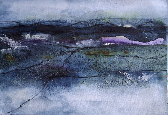Image 1 of Winterlandscape by night,aquarel in gemengde techniek