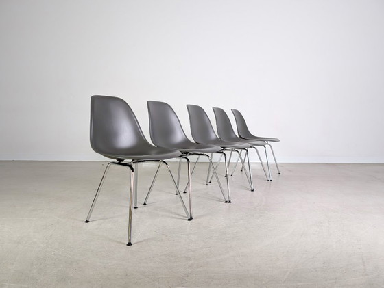 Image 1 of Set originale di 5 pezzi di sedia laterale Vitra Charles & Ray Eames, grigio