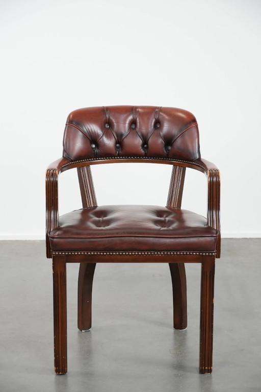Silla Chesterfield de piel de vaca marrón oscuro para escritorio/comedor/auxiliar, de estilo inglés y en un color lujoso.