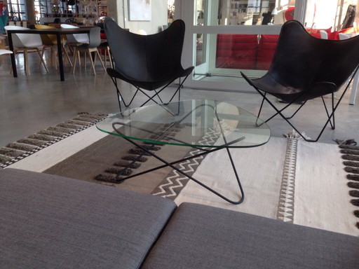 Mesa de centro Butterfly, triángulo con tapa de cristal