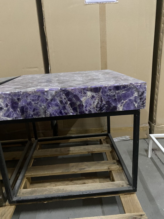 Image 1 of Side table amethyst in epoxy , on brass block. Unique & bold