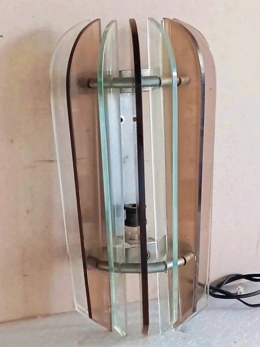 Applique Murale Italiennes VECA pour Fontana Arte – en Acier Chromé et Verre Cristal – Années 60