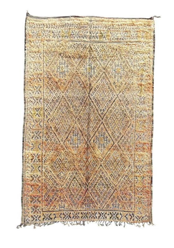Image 1 of Authentic Moroccan Vintage Boujad Berber Wool Rug 200x330 cm -Handwoven Geometric Boho Area Carpet
