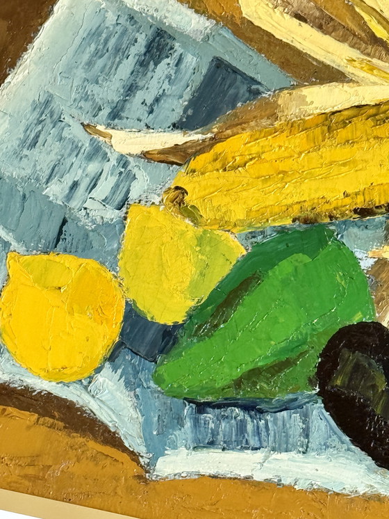 Image 1 of Pol Magis ( 1931 ) Magnifique Peinture Impressionniste «  Nature Morte Au Maïs «  De 1965